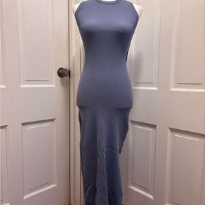 Miou Muse Bodycon Blue Sleeveless Maxi Dress with Cutout in the Back